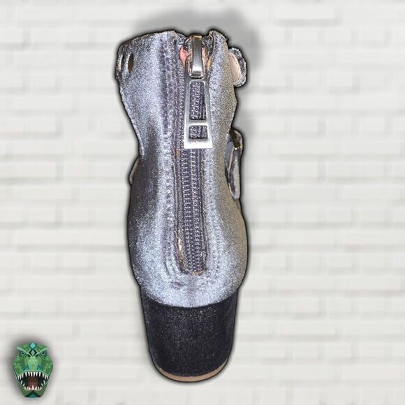 CHARLES by Charles David Dark Lolita Goth Gray Velvet Strappy Buckle Caged Block - Picture 4 of 7